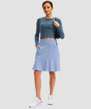 ruffle modest golf skort in purple blue - front view