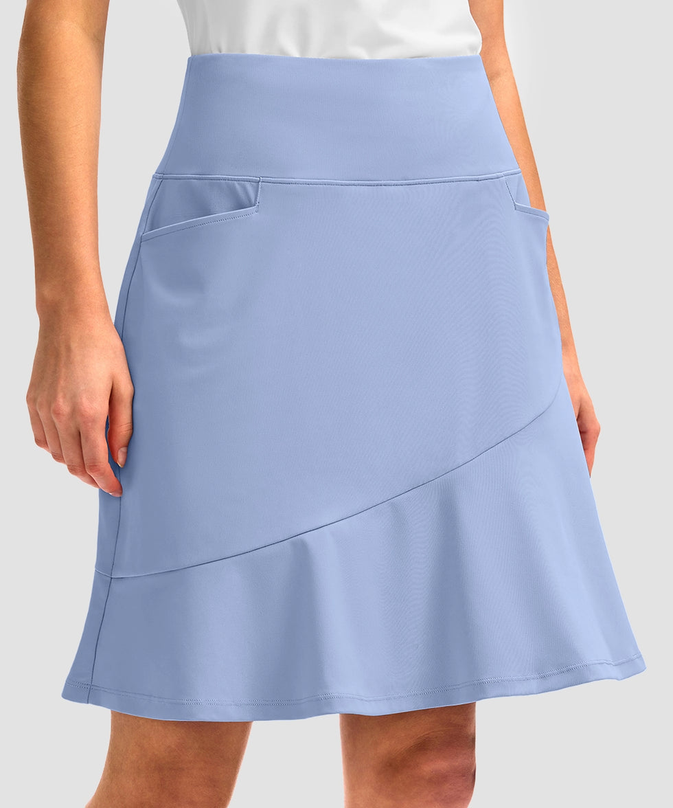 ruffle modest golf skort in purple blue - side view