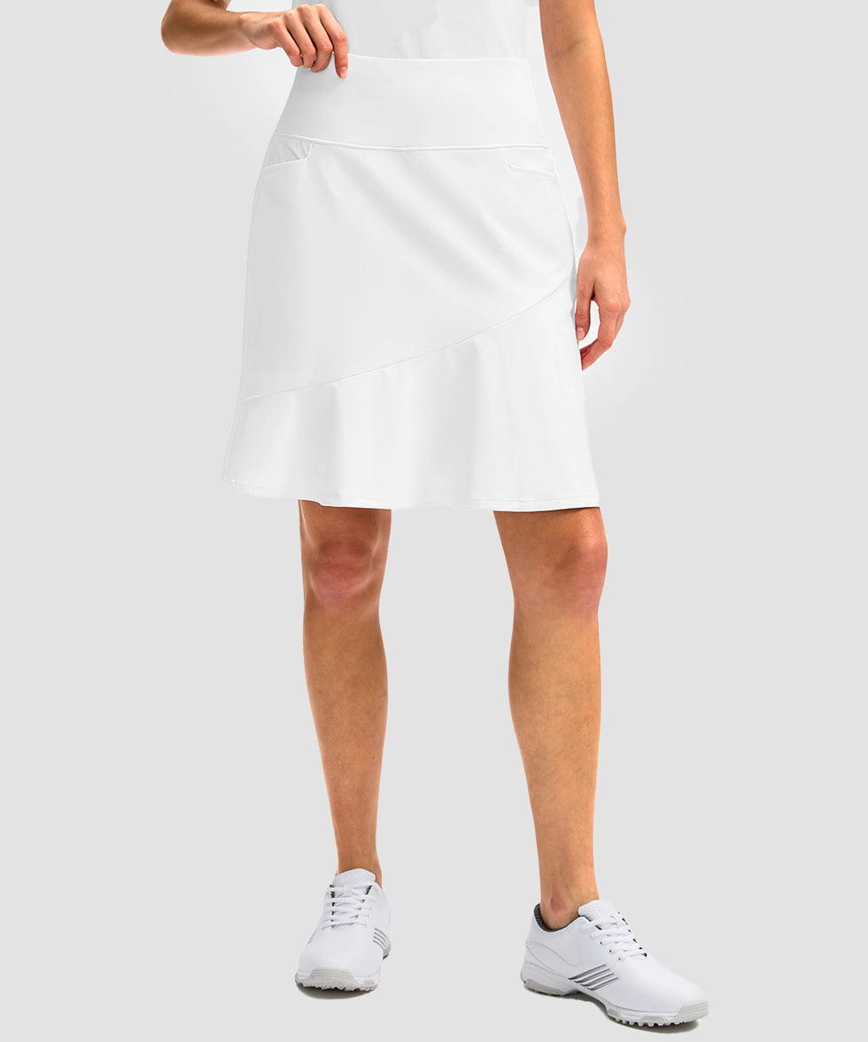 ruffle modest golf skort in white - front view