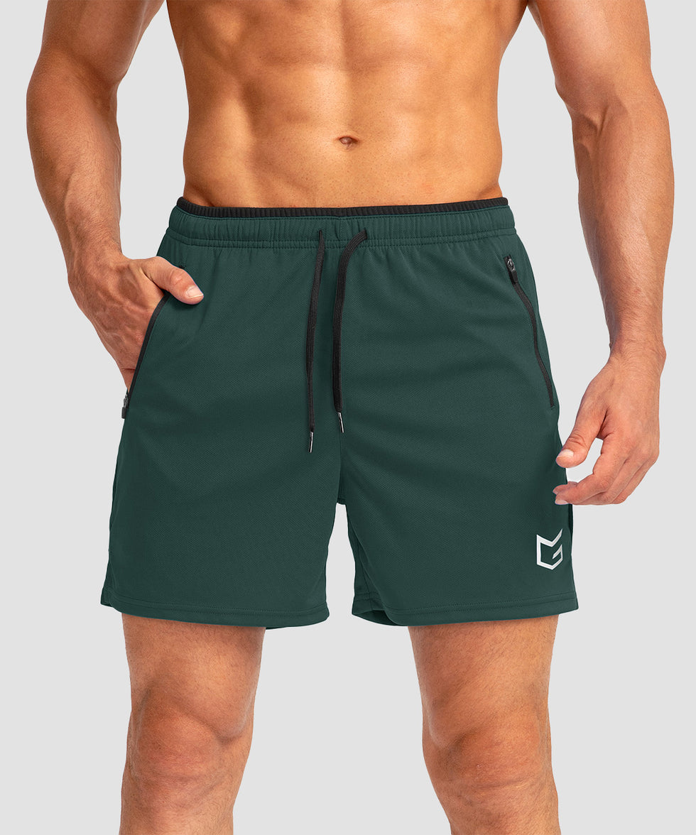 side slit zipper pocket short 5" in army green - front view