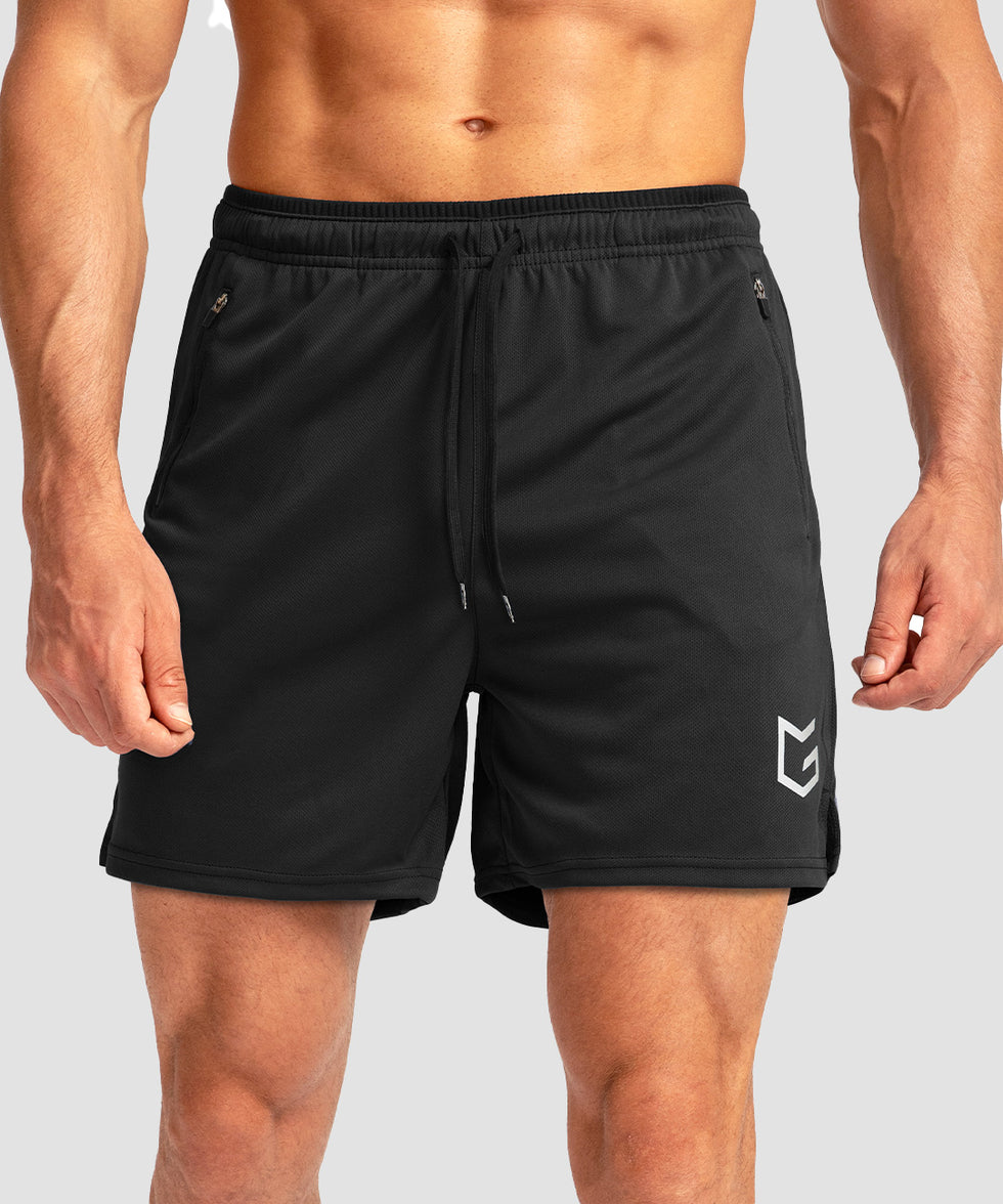 side slit zipper pocket short 5" in black - front view