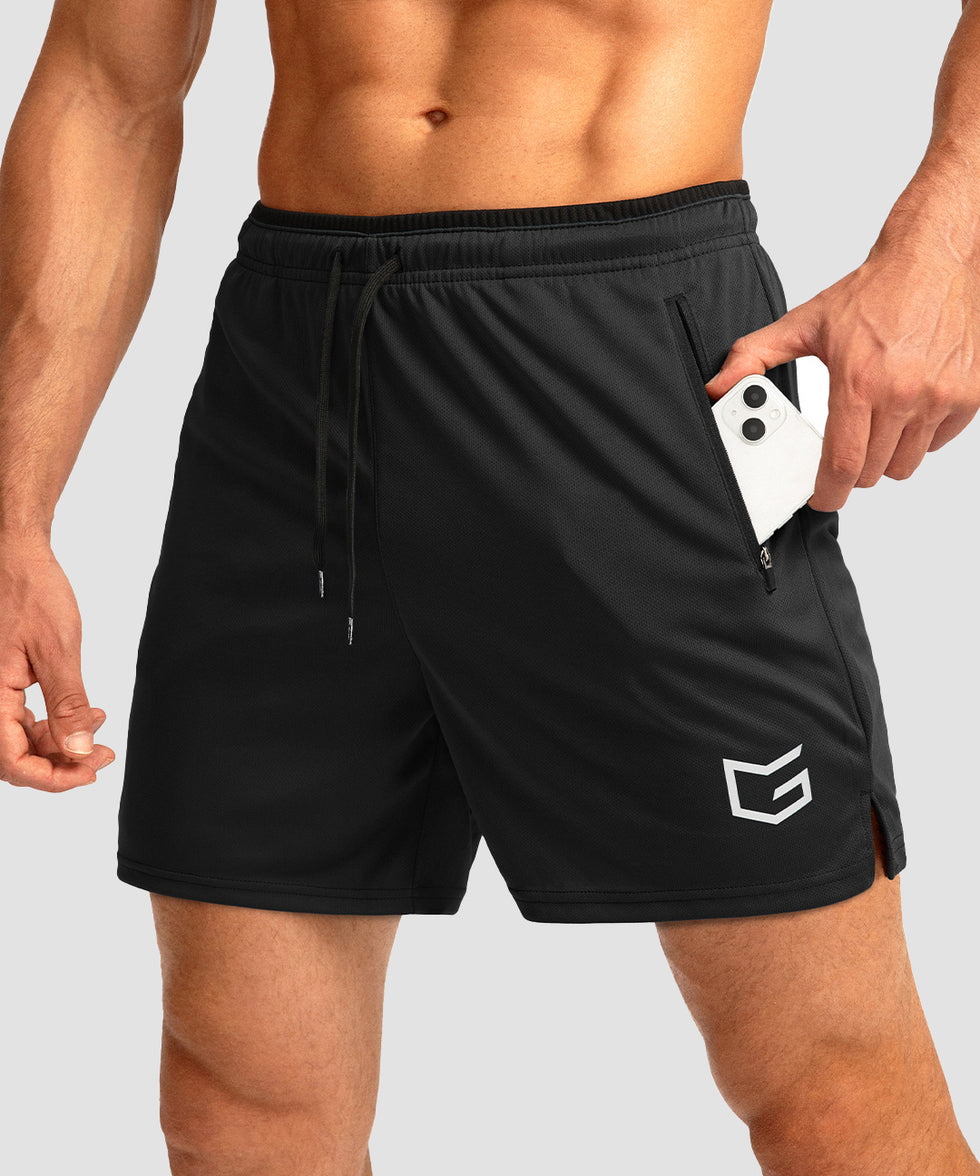 side slit zipper pocket short 5" in black - pocket detail view
