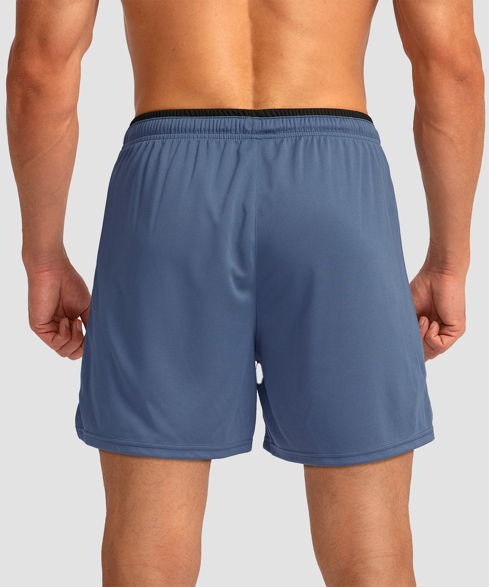 side slit zipper pocket short 5" in indigo blue - back view