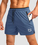 side slit zipper pocket short 5" in indigo blue - pocket detail view