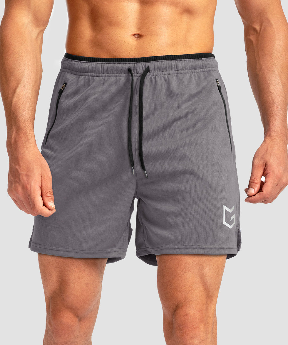 side slit zipper pocket short 5" in iron gray - front view