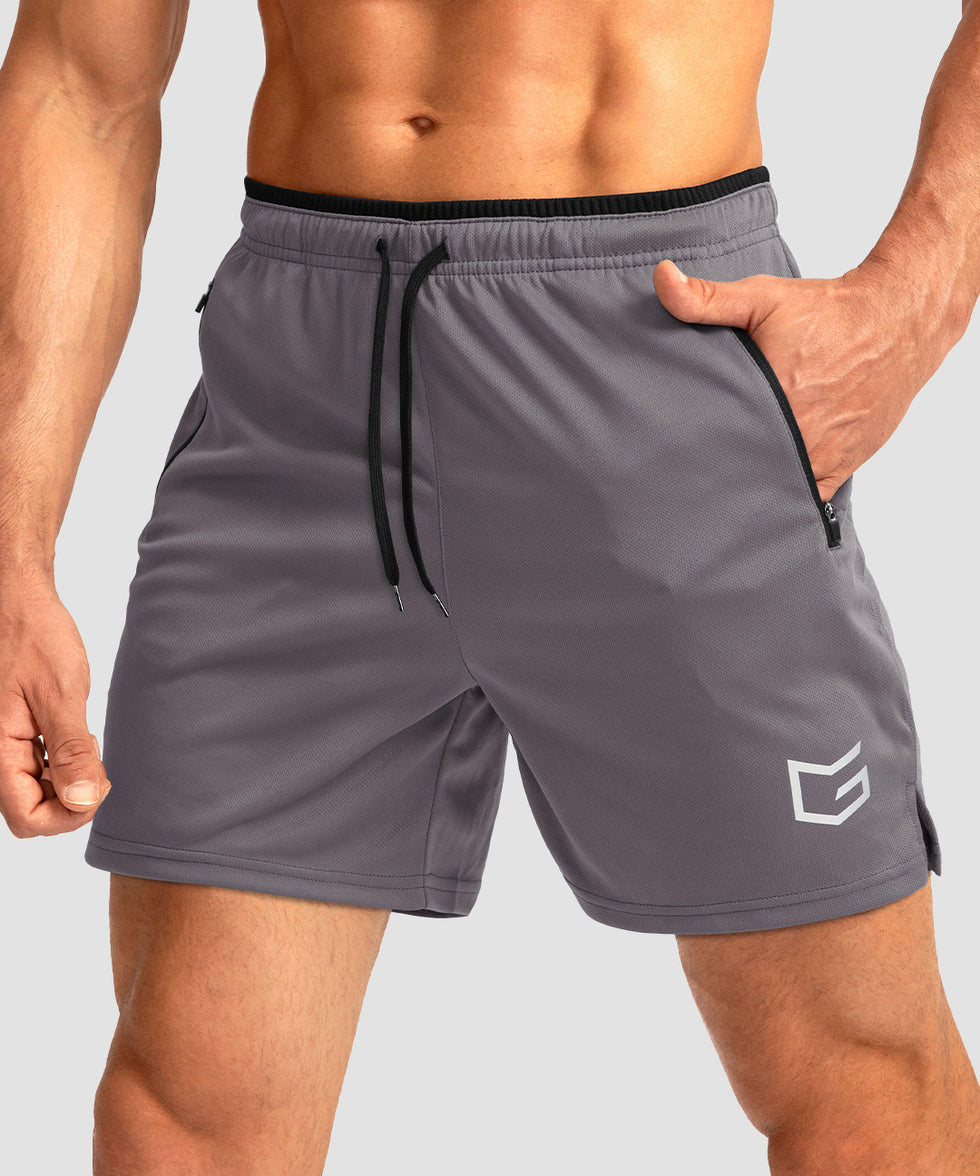 side slit zipper pocket short 5" in iron gray - pocket detail view