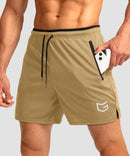 side slit zipper pocket short 5" in khaki - pocket detail view
