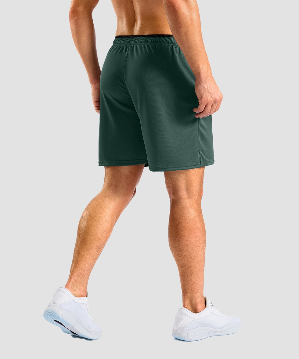 side slit zipper pocket short 7" in army green - on model back view