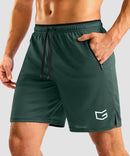 side slit zipper pocket short 7" in army green - pocket detail view