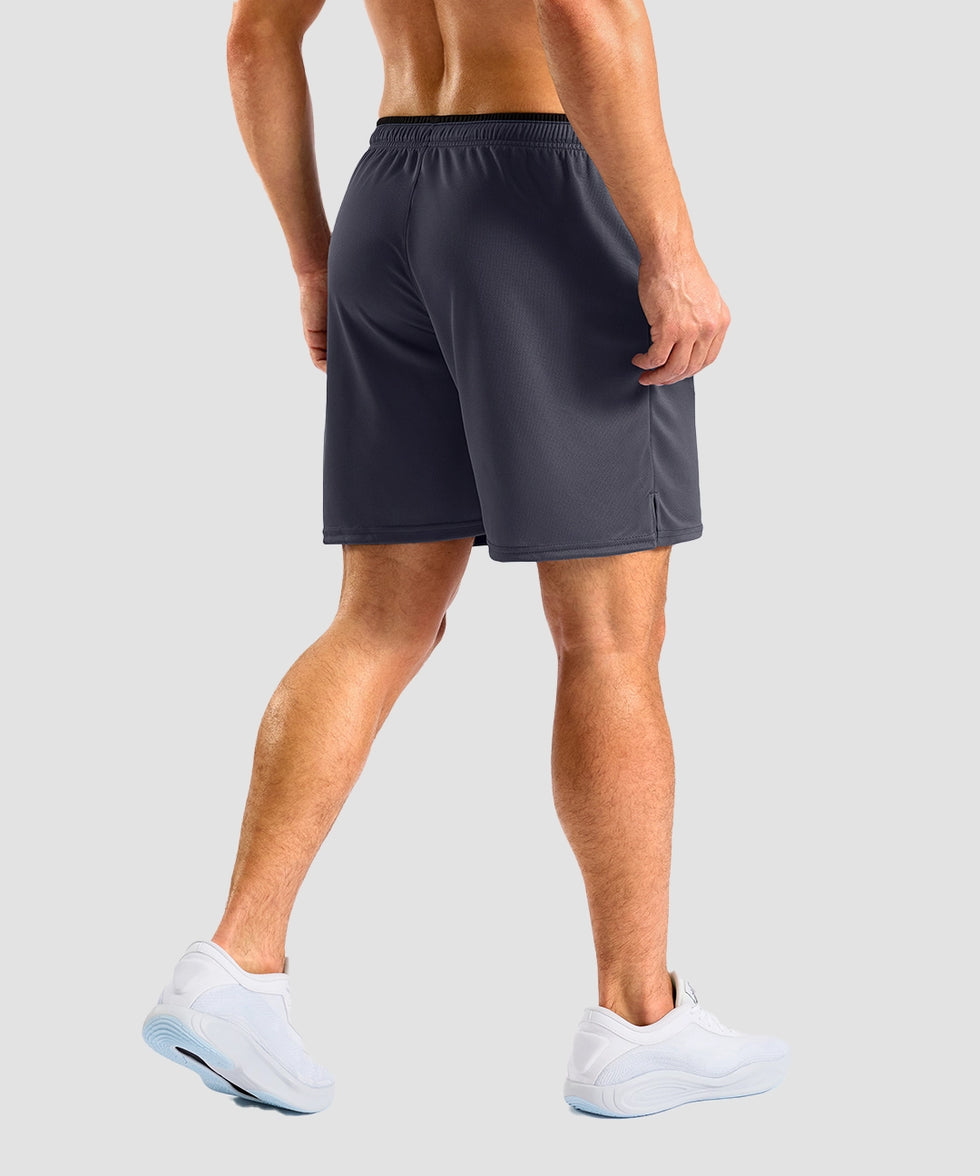 side slit zipper pocket short 7" in dark gray - on model back view