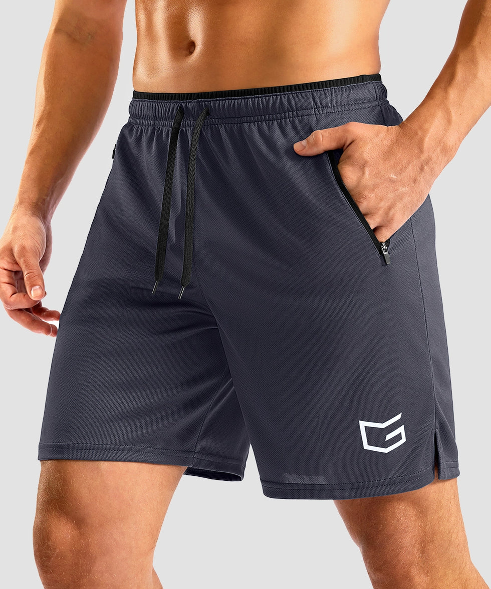 side slit zipper pocket short 7" in dark gray - pocket detail view