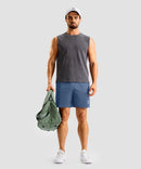 side slit zipper pocket short 7" in indigo blue - on model view