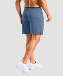 side slit zipper pocket short 7" in indigo blue - on model back view