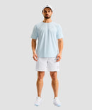 side slit zipper pocket short 7" in white - on model view
