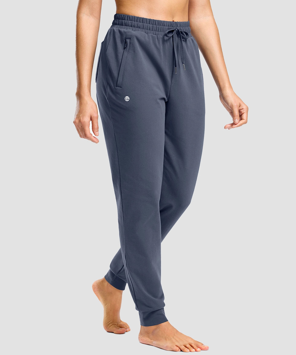 tall zip pockets cotton jogger in dusty blue - front view