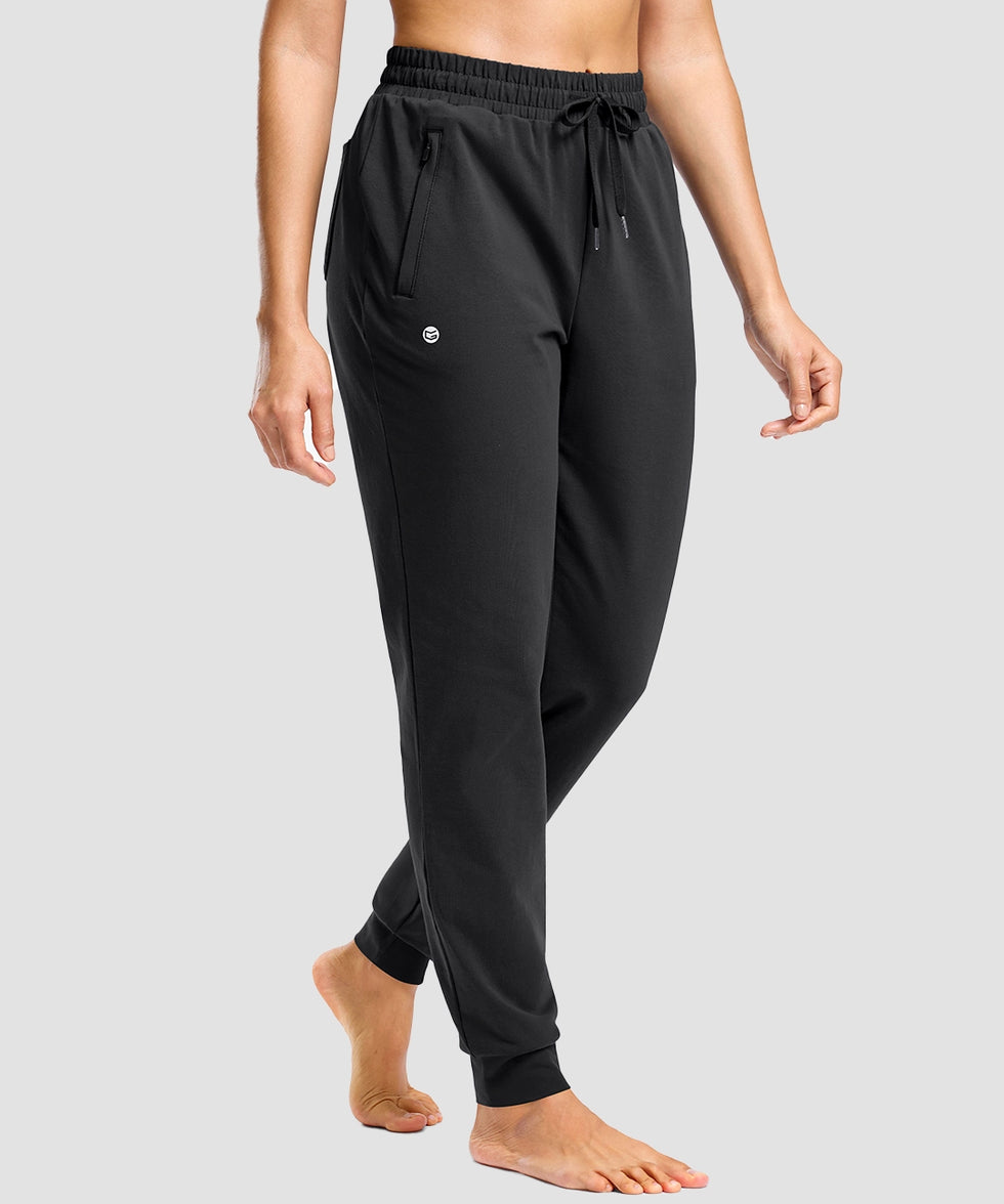tall zip pockets cotton jogger in black - front view