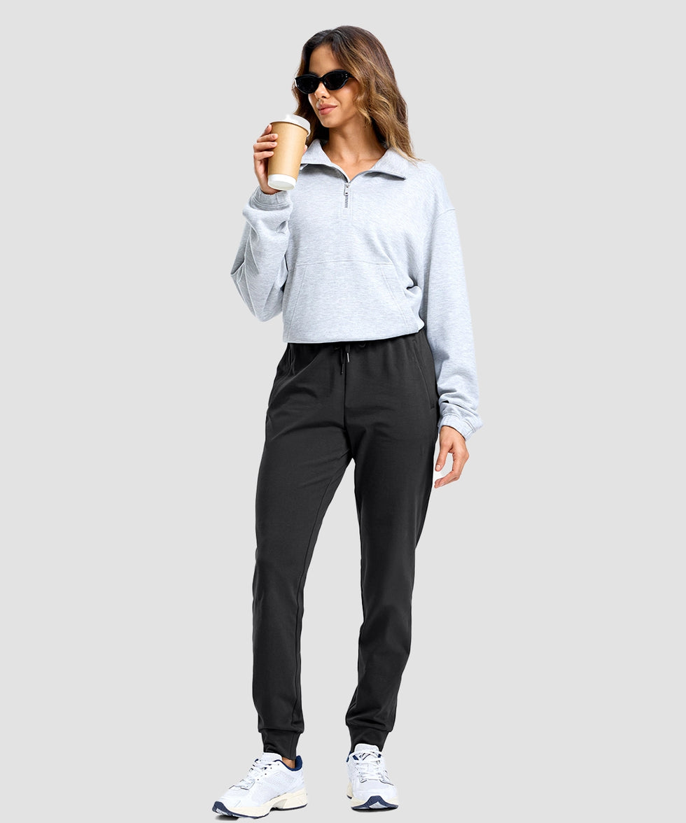 tall zip pockets cotton jogger in black - on model
