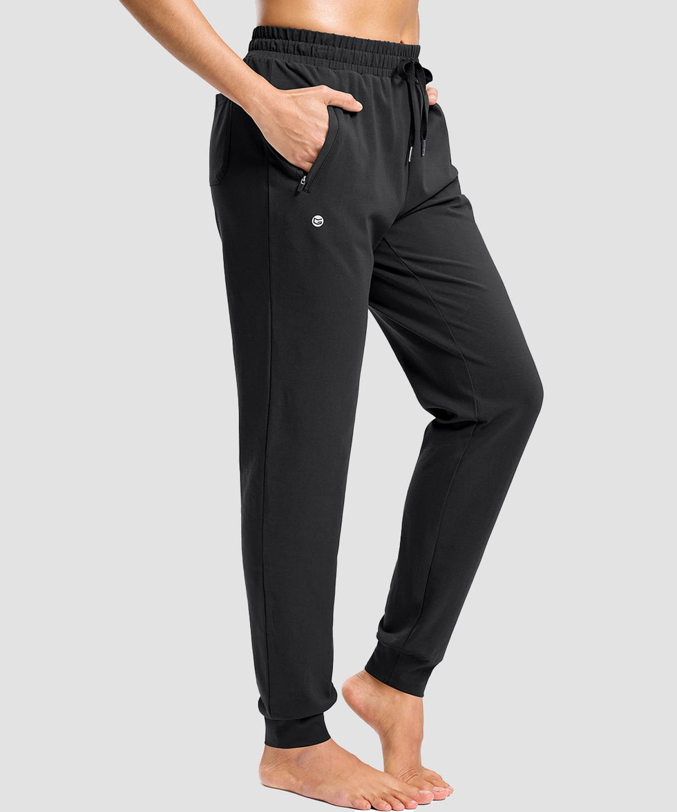 tall zip pockets cotton jogger in black - side view