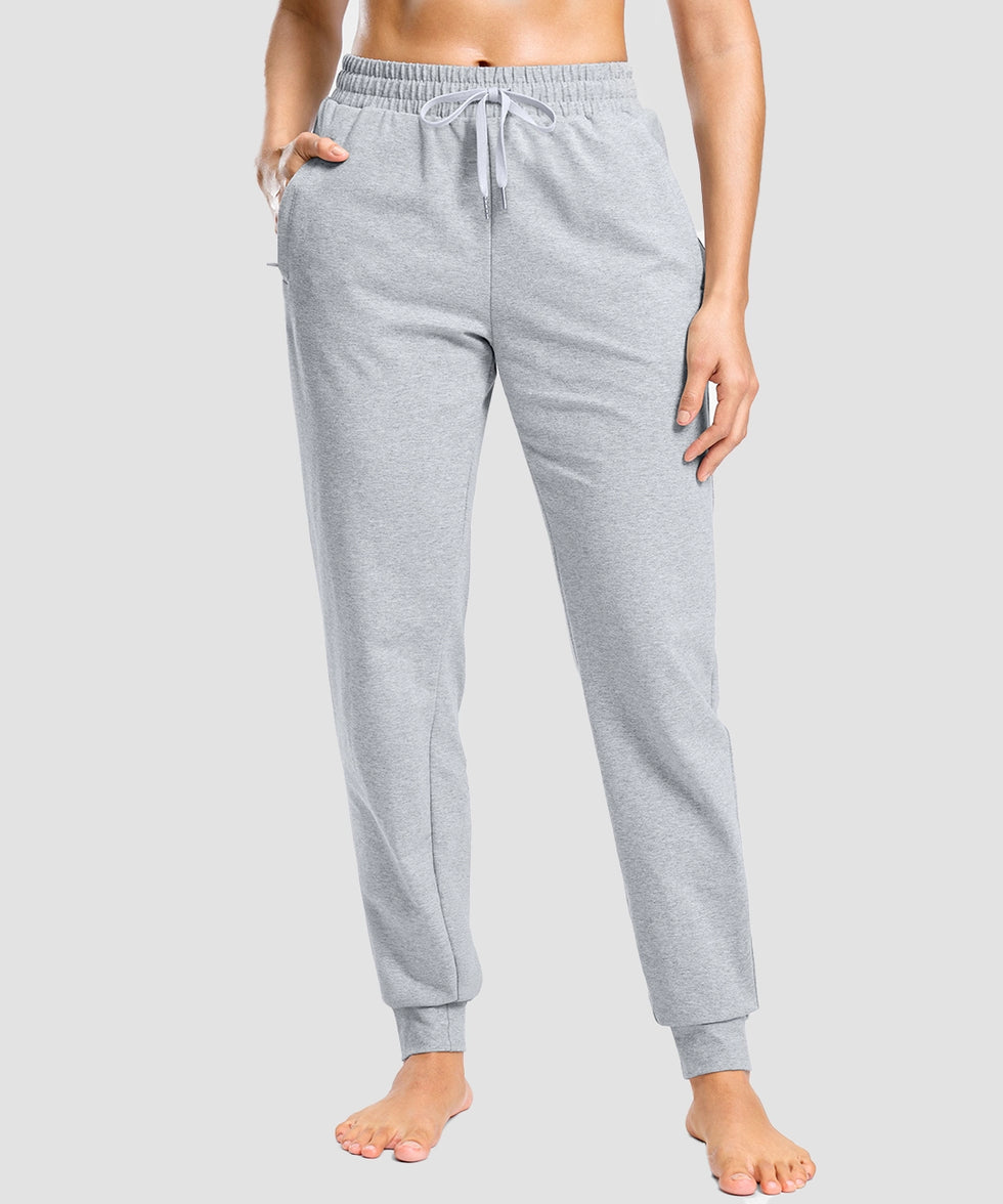 tall zip pockets cotton jogger in grayish white - front view