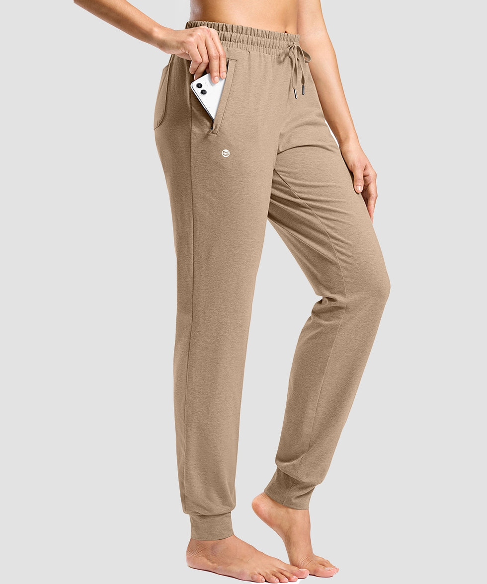 tall zip pockets cotton jogger in khaki - side view