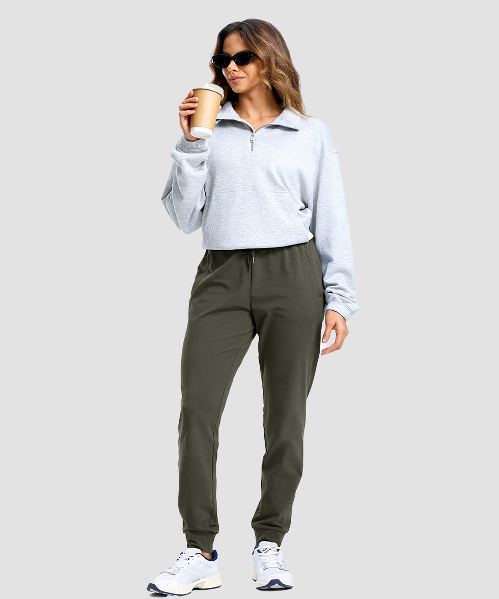 tall zip pockets cotton jogger in olive green - on model