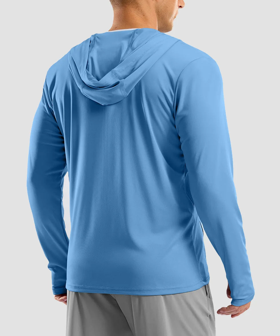 uv protection full zip hoodie in sky blue - back view