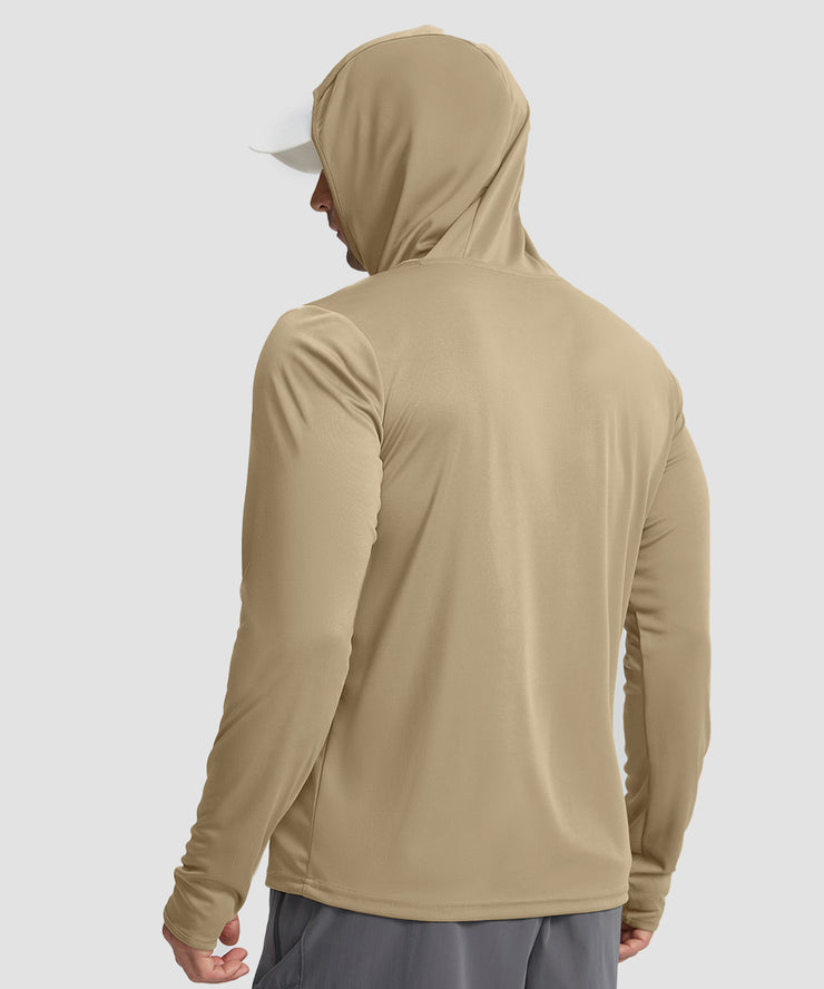 uv protection pullover hoodie in light khaki - back view
