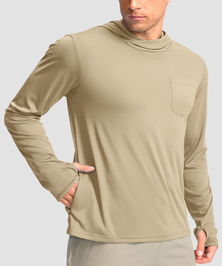 uv protection pullover hoodie in light khaki - front view