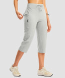 women's 3 zipper pockets hiking capri pants in bright gray - pocket detail view