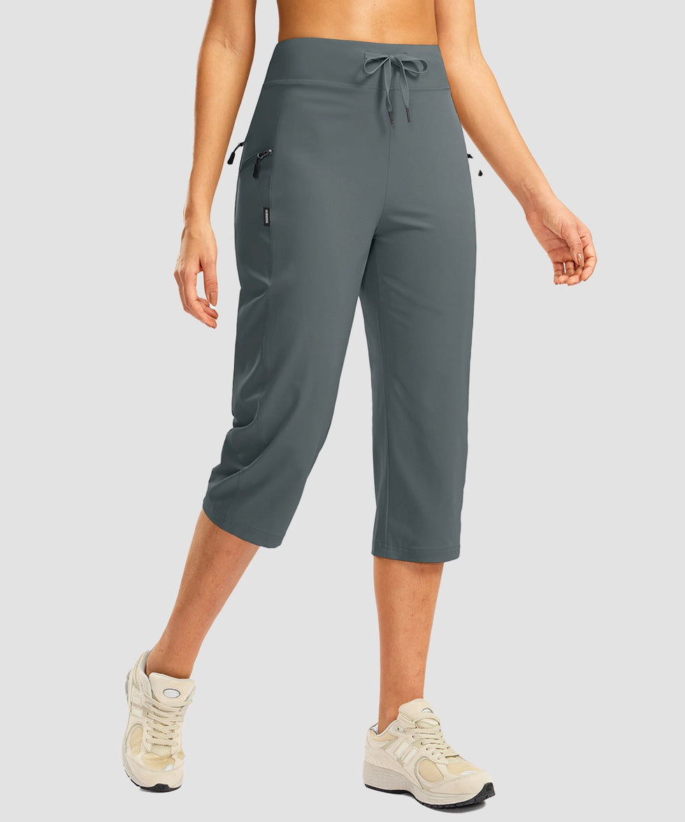 women's 3 zipper pockets hiking capri pants in dark gray - side view