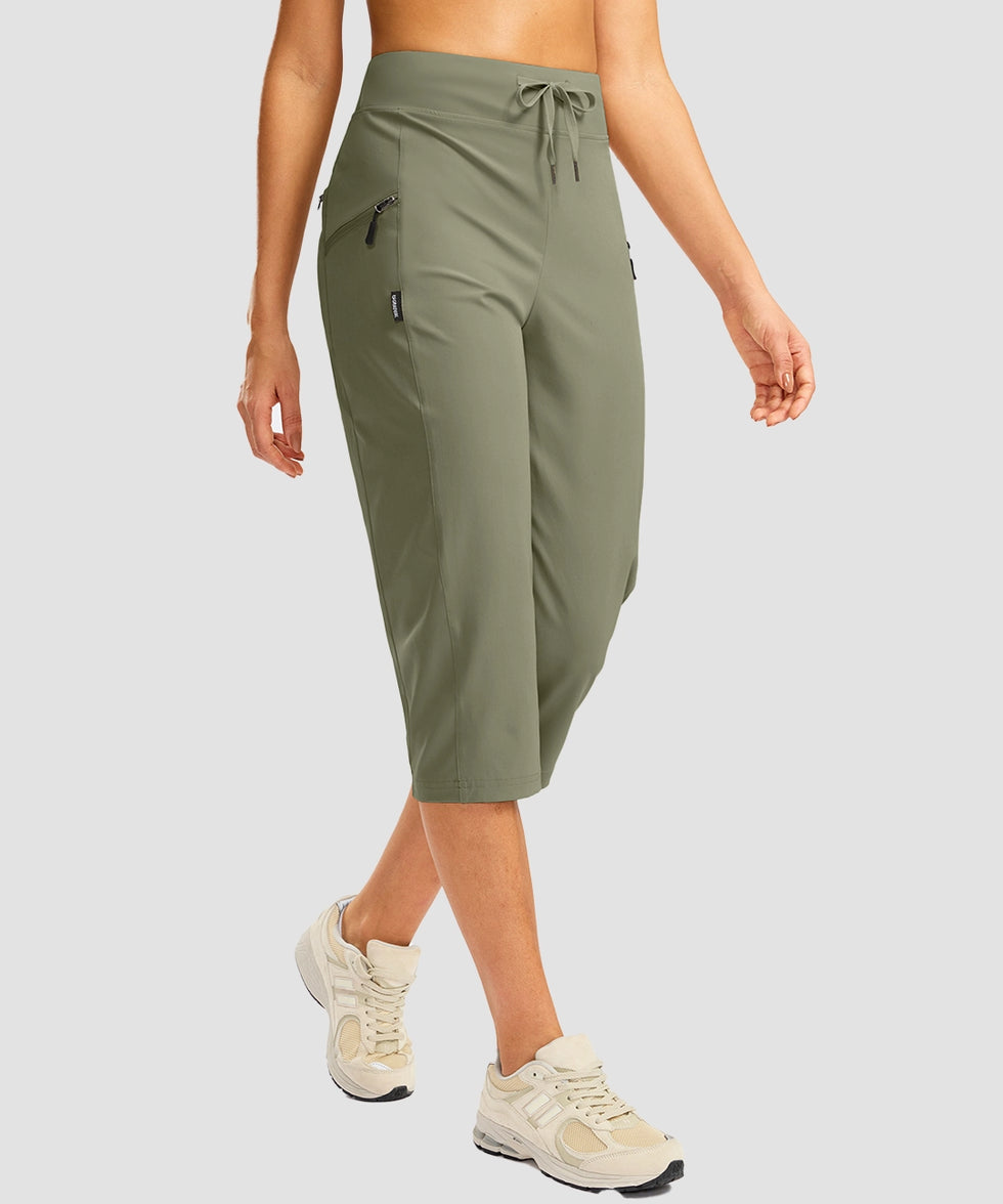 women's 3 zipper pockets hiking capri pants in gray sage - side view