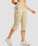 women's 3 zipper pockets hiking capri pants in light khaki - side view