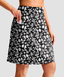 women's 4 pockets knee length golf skort in black flower - pocket details view