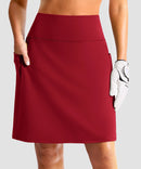 women's 4 pockets knee length golf skort in dark red - pocket details view