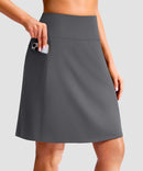 women's 4 pockets knee length golf skort in iron grey - pocket details view
