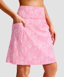 women's 4 pockets knee length golf skort in pink paisley - pocket details view