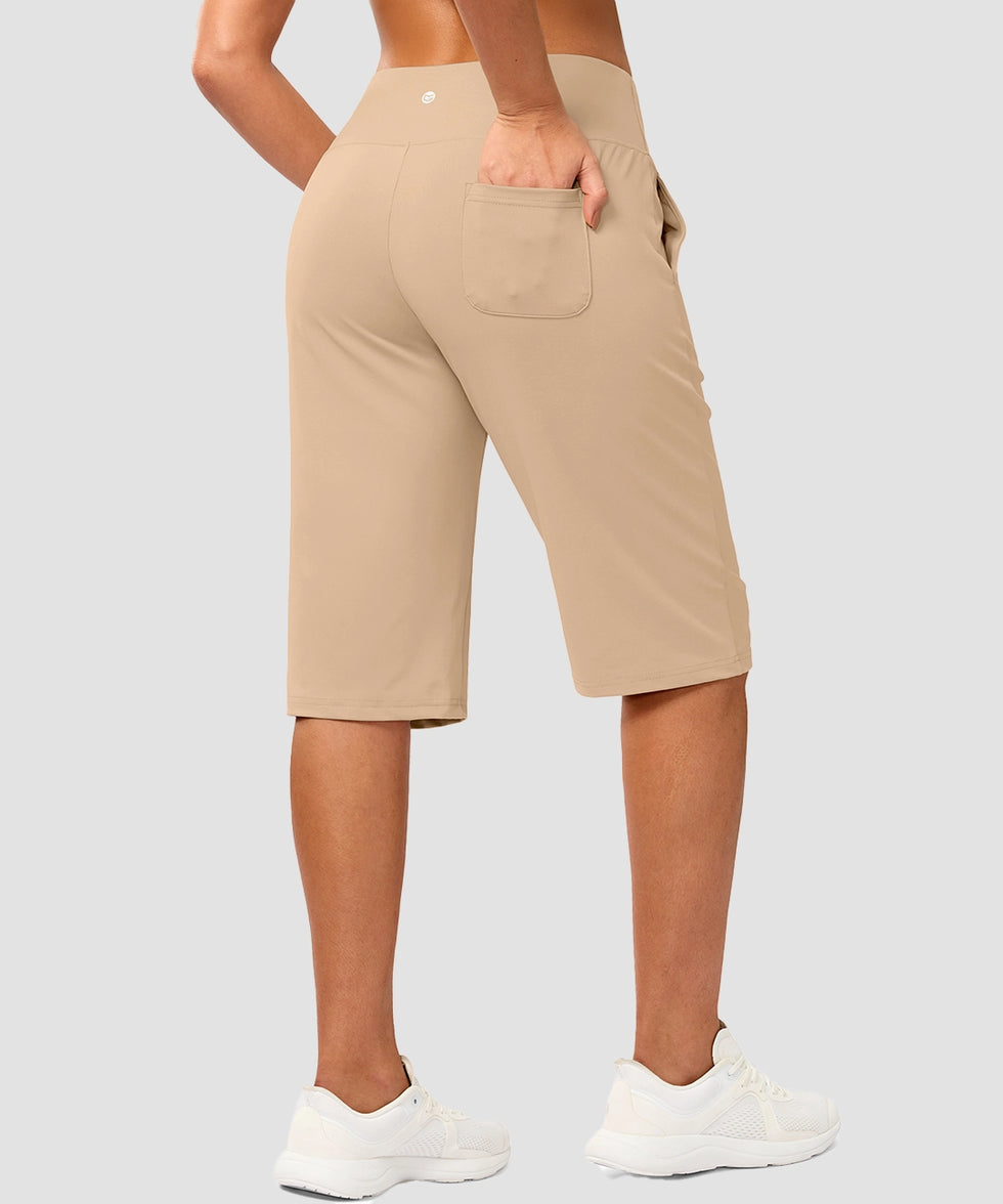 women's bermuda shorts with pockets 14" in light khaki - back view
