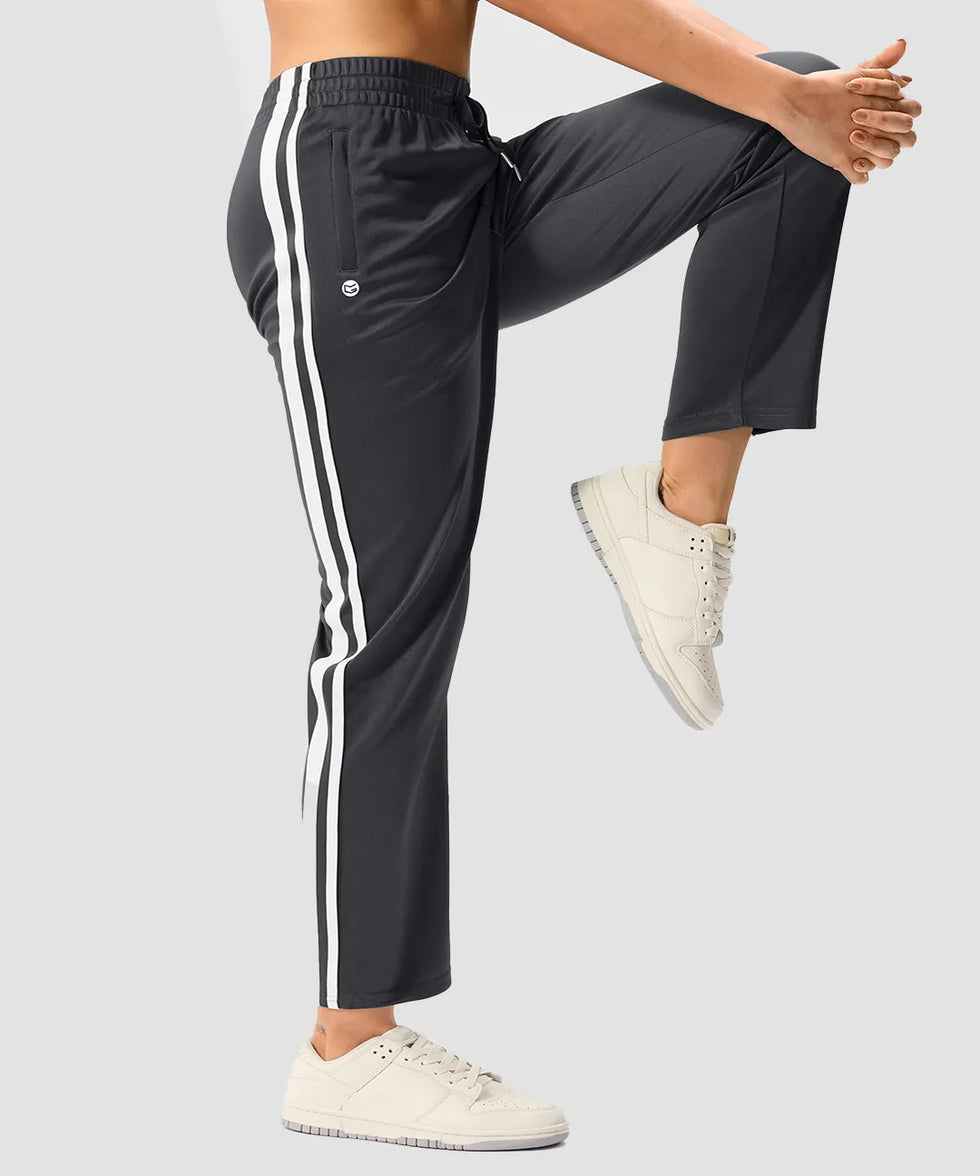 women's contrast stripe zip pockets track pants 28'' in dark gray - side view