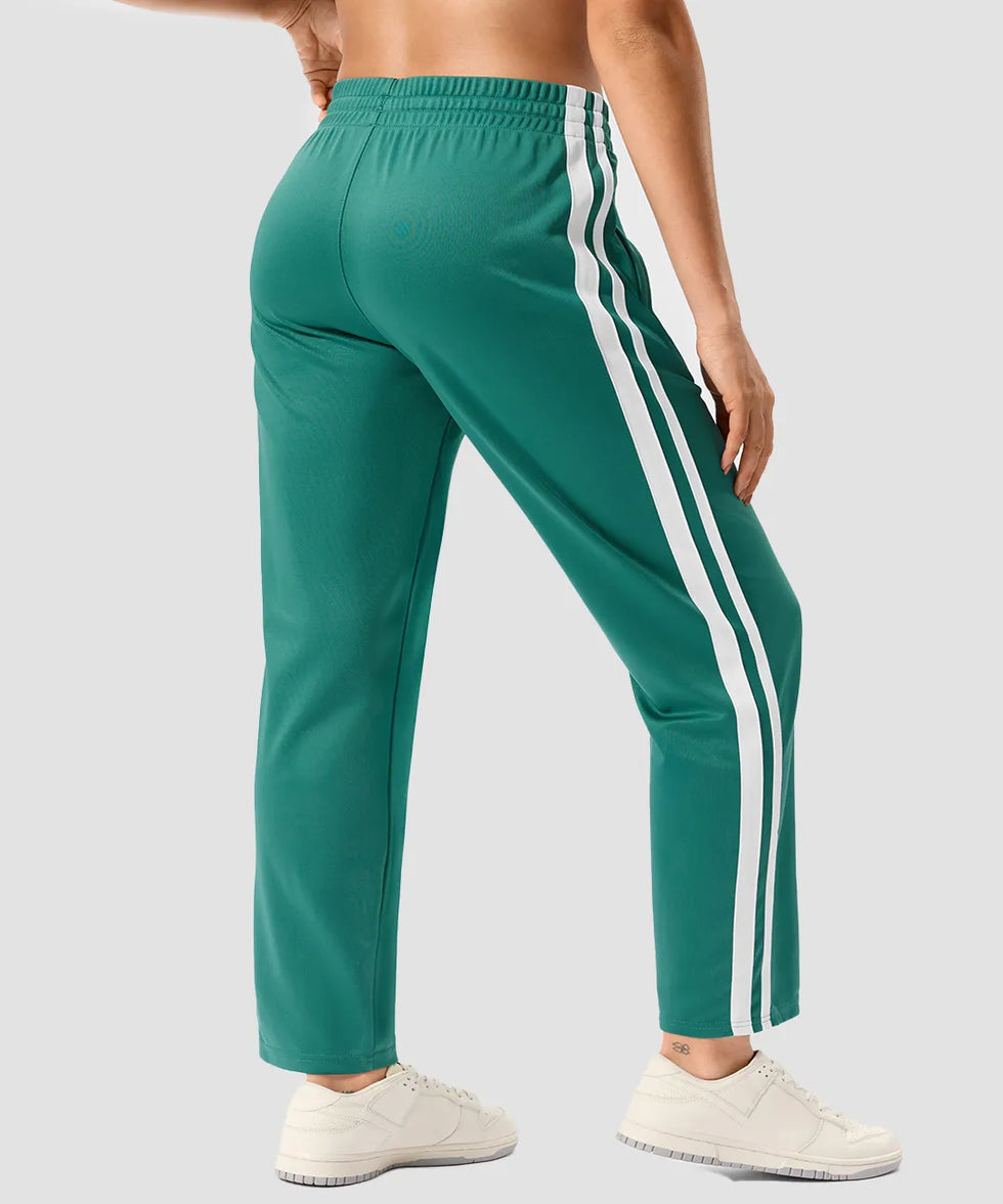 women's contrast stripe zip pockets track pants 28'' in forest green - back view