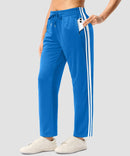 women's contrast stripe zip pockets track pants 28'' in lake blue - pocket detail