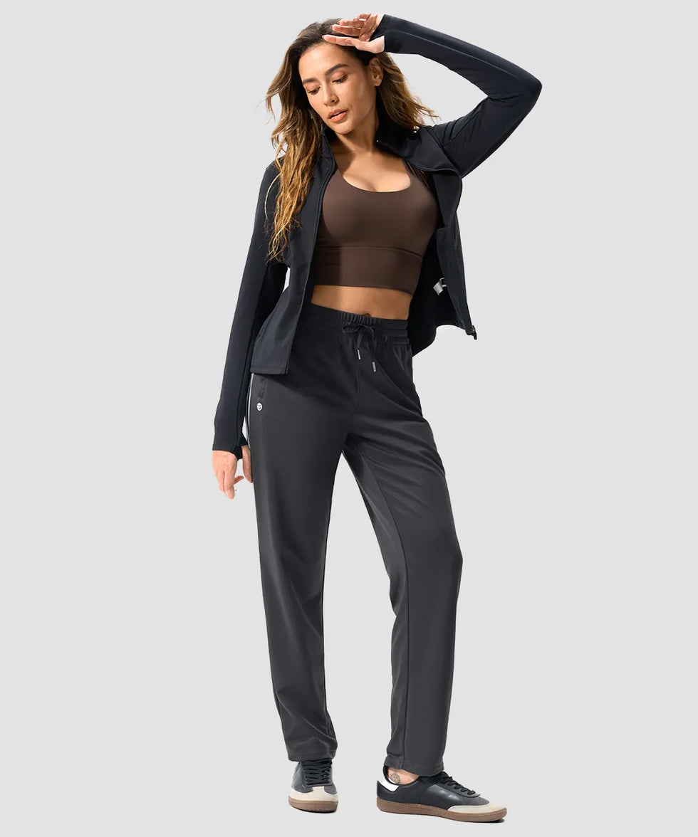 women's contrast stripe zip pockets track pants 30''/32'' in dark gray - matching outfits view