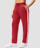 women's contrast stripe zip pockets track pants 30''/32'' in dark red - pocket detail