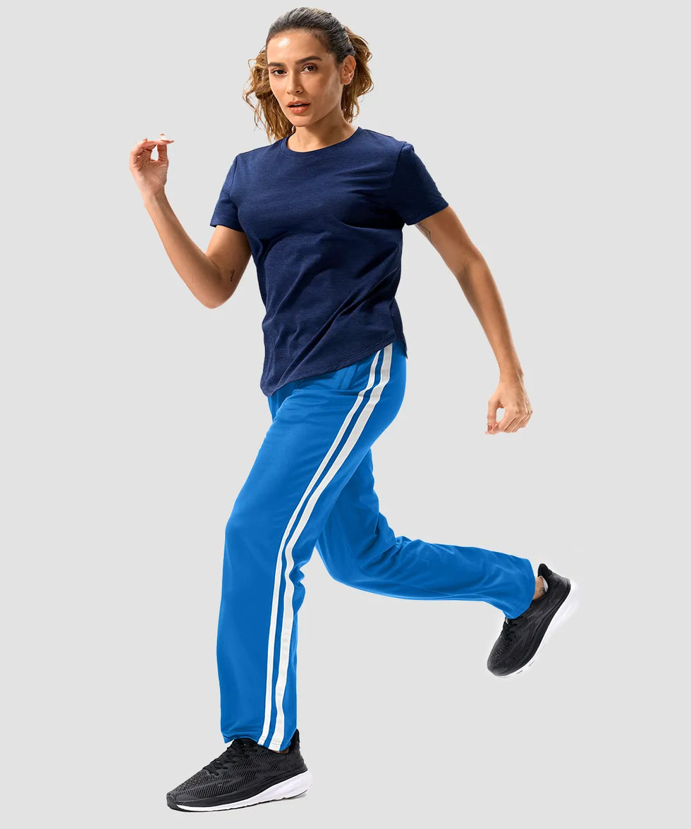 women's contrast stripe zip pockets track pants 30''/32'' in lake blue - matching outfits view
