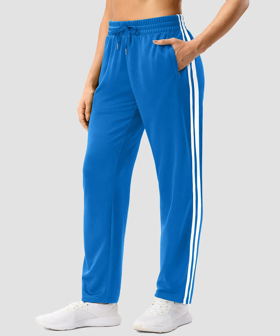 women's contrast stripe zip pockets track pants 30''/32'' in lake blue - pocket detail