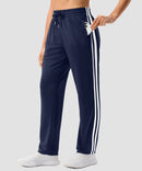 women's contrast stripe zip pockets track pants 30''/32'' in navy - pocket detail