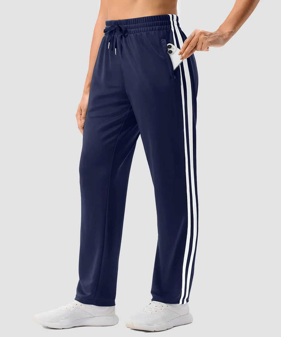women's contrast stripe zip pockets track pants 30''/32'' in navy - pocket detail