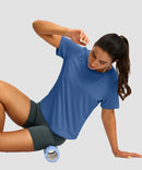 women's crew neck curved-hem sun tee in indigo blue - matching outfits view