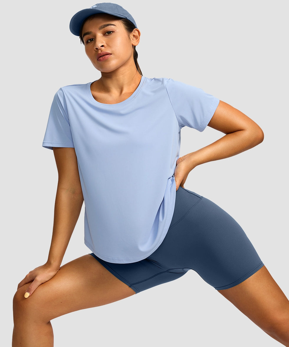 women's crew neck curved-hem sun tee in light blue - matching outfits view