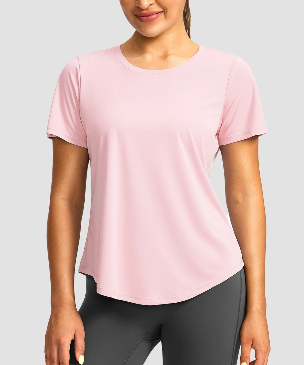 women's crew neck curved-hem sun tee in light pink - front view