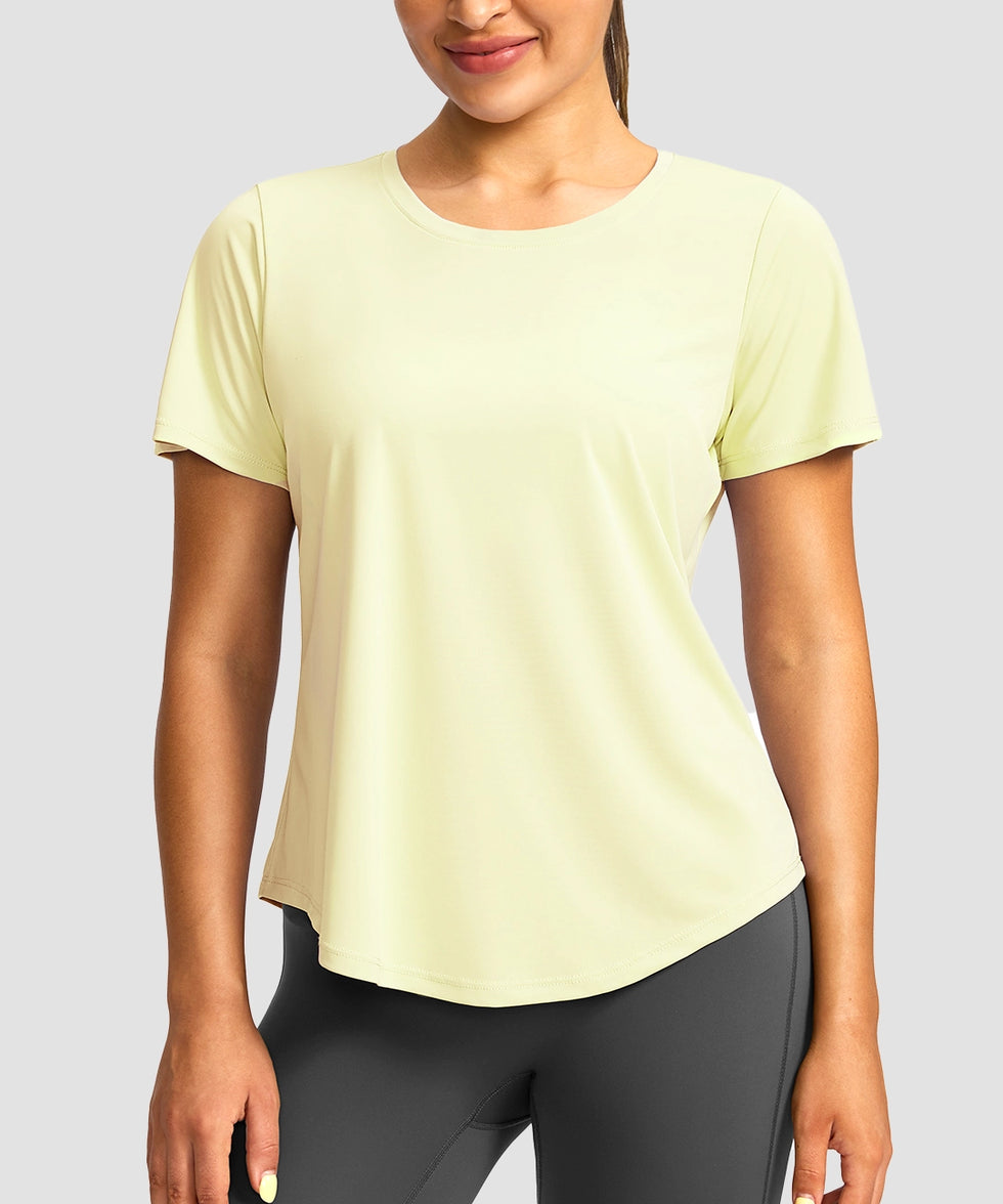 women's crew neck curved-hem sun tee in light yellow - front view